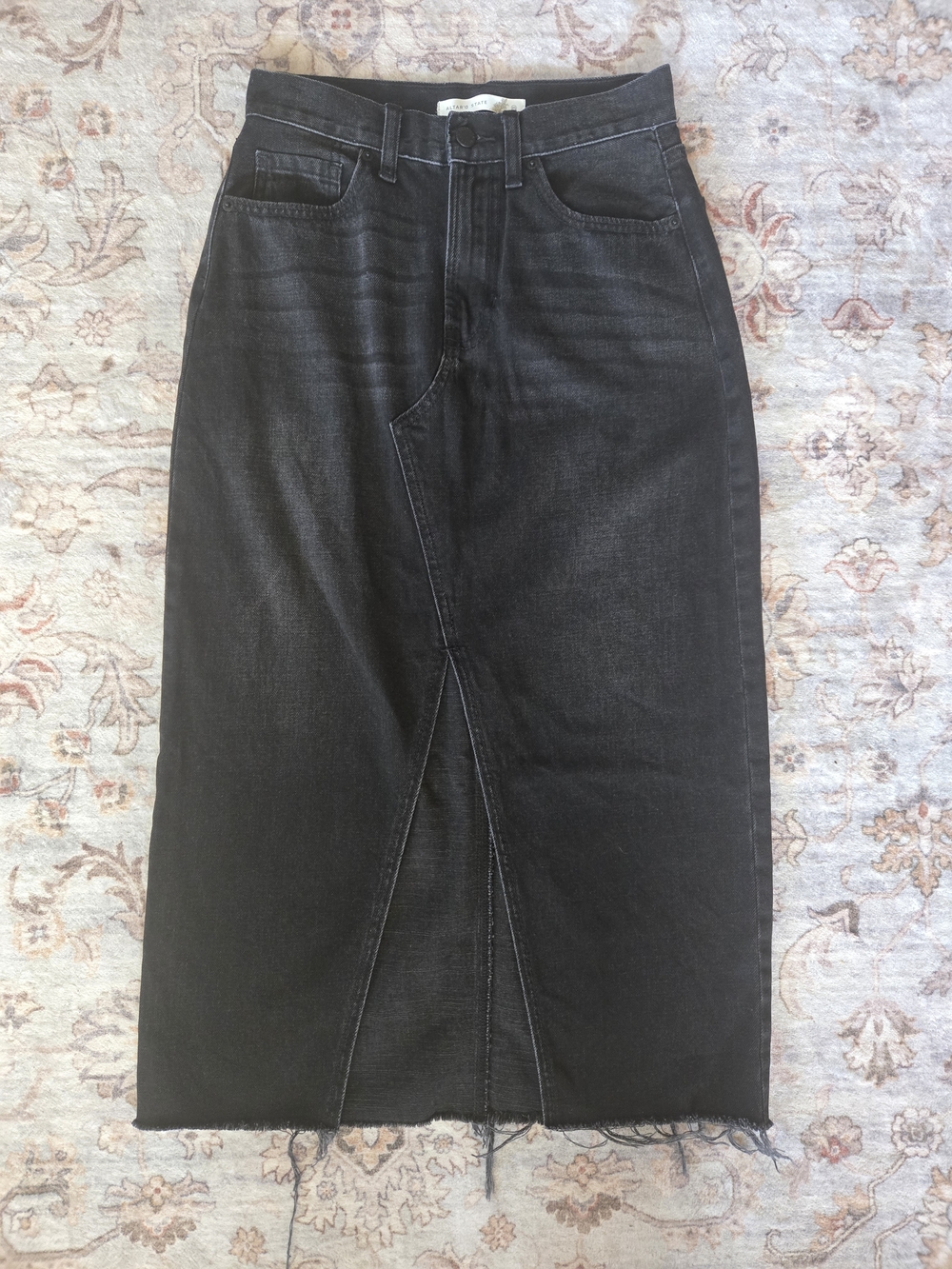 Altar'd State Black Midi Denim Skirt with Front Slit, XS, Western, Fall